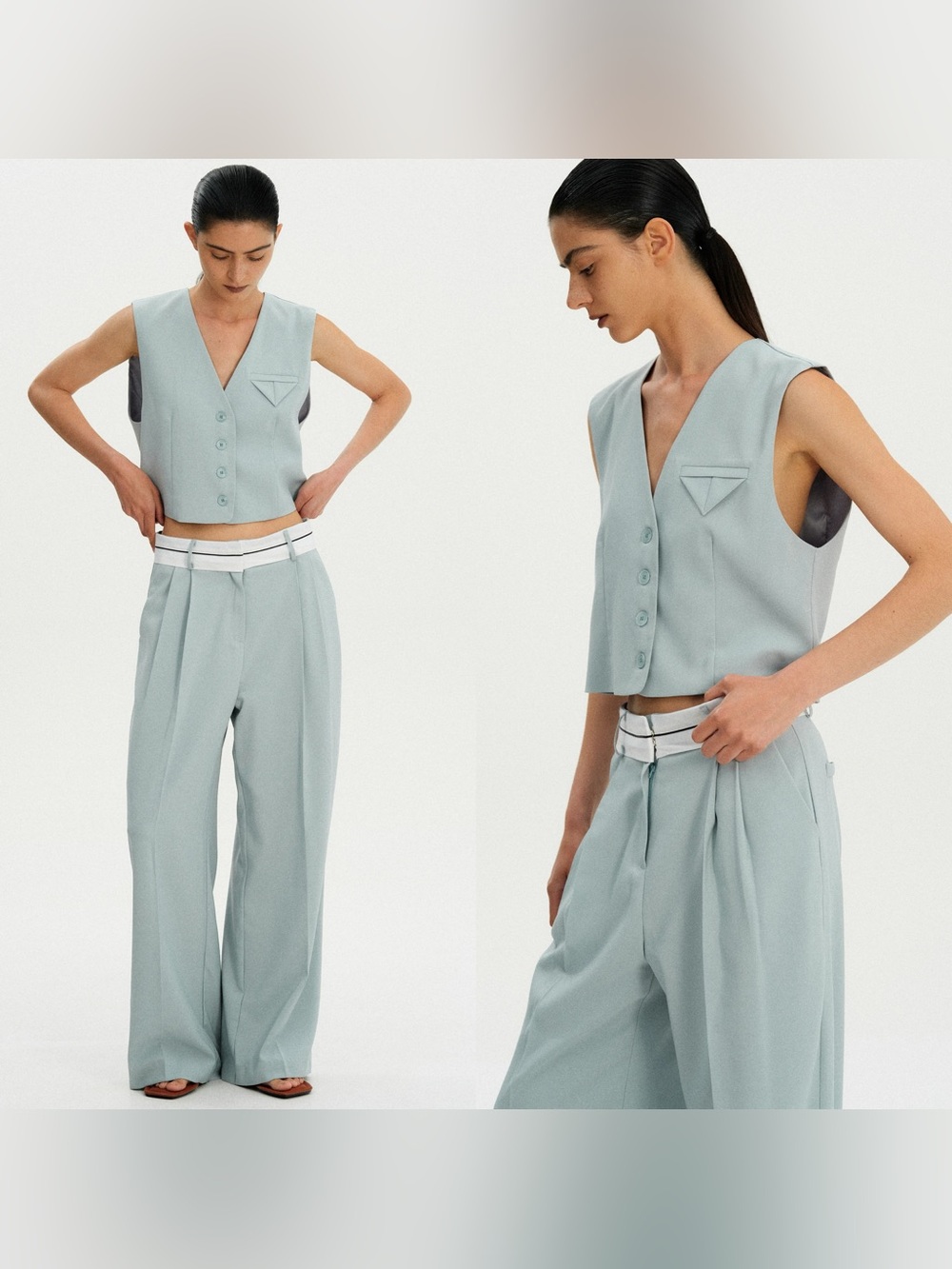 NEW Source Unknown TAILORED SUIT VEST + Pants set in “SEAFOAM” blue